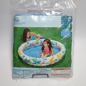Kid's Swimming Pool Inflatable 2 Ring Pool 48” x 10” Turtle Fish